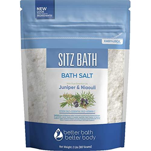 Sitz Bath Soak 32 Ounces Hemorrhoid Soak Epsom Salt with Natural Geranium, Frankincense, Lavender, Niaouli Essential Oil Plus Vitamin C in BPA Free Pouch with Press-Lock Seal