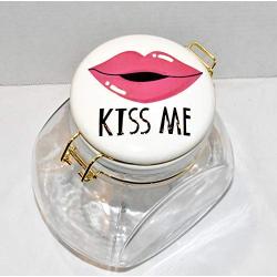 Holiday Home New 7" KISS ME Lips Glass with Ceramic Lid Decorative Air Tight Hinged Canister Storage Jar