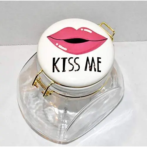 Holiday Home New 7" KISS ME Lips Glass with Ceramic Lid Decorative Air Tight Hinged Canister Storage Jar Holiday Home New 7" KISS ME Lips Glass with Ceramic Lid Decorative Air Tight Hinged Canister Storage Jar