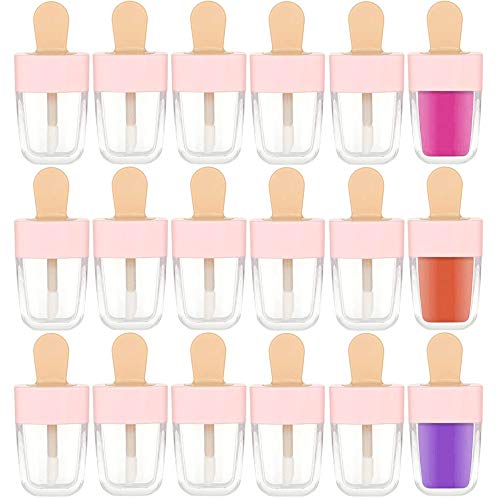 RONRONS 30 Pieces 8ml/0.27Oz Pink Ice-cream Shaped Lip Gloss Tubes Empty Lipgloss Container Plastic Lip Balm Tubes Refillable Clear Lip Glaze Tube Bottles with Rubber Plugs for DIY Cosmetics