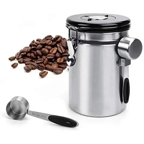 HostStyleZ Airtight Coffee Canister - Stainless Steel Coffee Canister - with Exhaust Valve, Date Tracker Wheel and Extra Coffee Scoop - Perfect for Coffee Storage (60.87 FL OZ / 1800 ML) HostStyleZ Airtight Coffee Canister - Stainless Steel Coffee Canister - with Exhaust Valve, Date Tracker Wheel and Extra Coffee Scoop - Perfect for Coffee Storage (60.87 FL OZ / 1800 ML)