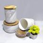 Ceramic storage jar Bakoustar Ceramic Food Storage Jar with Airtight Seal Wooden Lid-Modern Design Ceramic Storage Canister for Food, Tea, Makeup brush and More (460ML)