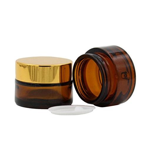 TOPWEL 30ML(1 OZ) Amber Glass with Glod Cap Empty Refillable Cosmetic Cream Jar Pot Bottle Container (3PCS)