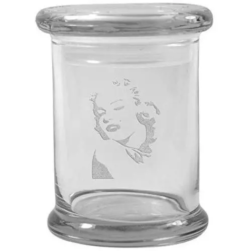 Clear 8 oz Glass Herb Stash Jar and Lid with Marilyn Monroe Logo from Smoke Promos