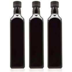 Infinity Jars 500 Ml (17 fl oz) Black Ultraviolet Square Glass Oil Bottle with Plastic Pour Spout 3-Pack