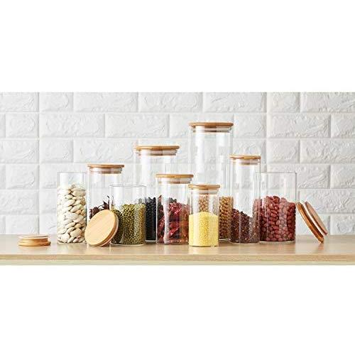 YFY Food Storage Jar - 3 pack Glass Food Storage Jar with Airtight Seal Bamboo Lid - Modern Design Clear Food Storage Canister for Serving Tea, Coffee, Spice and More