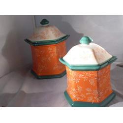 Temp-tations Floral Lace Tangerine 2pc Canister Set Retired