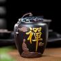 Creative Lovely Little Monk Tea Cans Vintage Black Coarse Pottery Tea Caddy Spice Bottles Powder Storage Jar Coffee Nut Canister,C