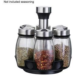 Kitchen Seasoning Container, Rotating Spice Rack, 6 Glass Jar Revolving Countertop Spice Rack Salt and Pepper Shaker Holder Organizer for Home, Restaurant