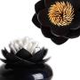 Daliuing 2 Pack Lotus Cotton Swab Holder Cotton Bud Small Toothpicks Brushes Holder Box Case Storage Organizer Jar with Clear Lid Dustproof Cover Black + White