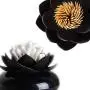 Daliuing 2 Pack Lotus Cotton Swab Holder Cotton Bud Small Toothpicks Brushes Holder Box Case Storage Organizer Jar with Clear Lid Dustproof Cover Black + White