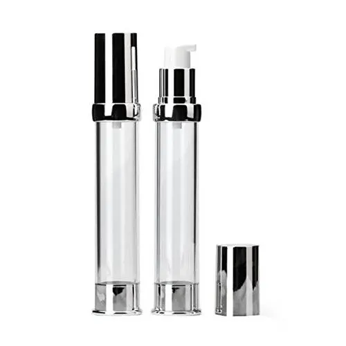 2 Stück 30ml/1oz Kunststoff Airless Pump Flasche Vakuum Reisebehälter Make-up Dosierflasche mit Silber Aluminium Verschluss und Innen Druck Stopfen für Creme Lotion Emulsion Leere Refillbare Behälter