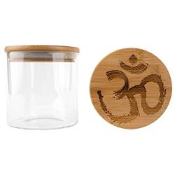 Hakuna Supply - Glass Storage Jars with Airtight Bamboo Lid, Multi-Use Containers for Herbs, Tea, Candy, Q-Tips, etc. for The Bedroom, Kitchen, and Bathroom (1 Oz, Om)