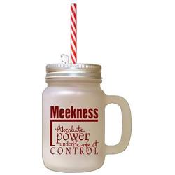 Maroon Meekness Absolute Power Under Perfect Control Frosted Glass Mason Jar With Straw