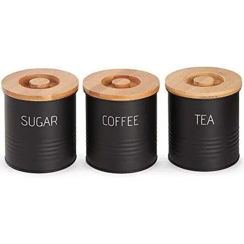 Ensemble de 3 contenants VonShef avec couvercles en bambou, contenants de cuisine pour café, sucre, thé avec joint étanche, design moderne, ensemble de 3, capacité de 1 quart (38oz) Ensemble de 3 contenants VonShef avec couvercles en bambou, contenants de cuisine pour café, sucre, thé avec joint étanche, design moderne, ensemble de 3, capacité de 1 quart (38oz)