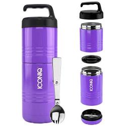 ICONIQ Qore Stackable Stainless Steel Insulated Food Jar with Fold-Out spoon (Stack Pack | Purple)