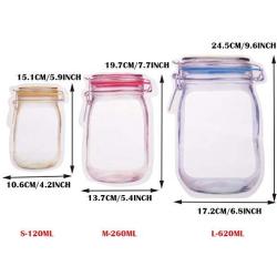 YAIKOAI 15 Pieces Mason Jar Zipper Bag Reusable Airtight Seal Food Storage Bags Snack Tea Sandwich Candy Ziplock Bags for Travel Camping Picnic-S+M+L