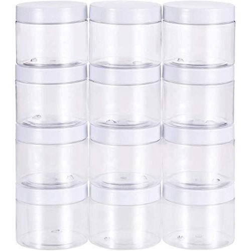 Slime Jars With Lids - Empty 12 Pack Clear Plastic Slime Storage Favor Jars Wide-Mouth Plastic Containers with Lids for Beauty Products, DIY Slime Making or Others (7 Ounce, White)