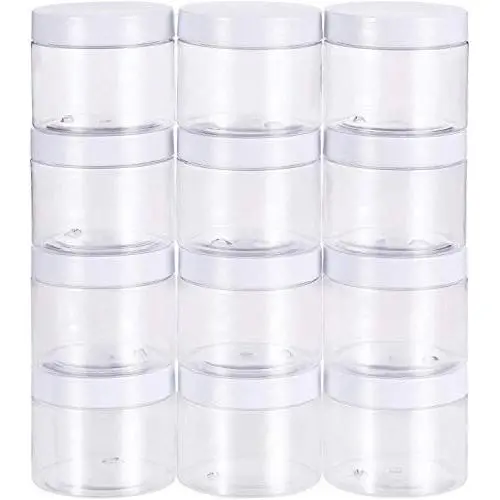 Slime Jars With Lids - Empty 12 Pack Clear Plastic Slime Storage Favor Jars Wide-Mouth Plastic Containers with Lids for Beauty Products, DIY Slime Making or Others (7 Ounce, White)