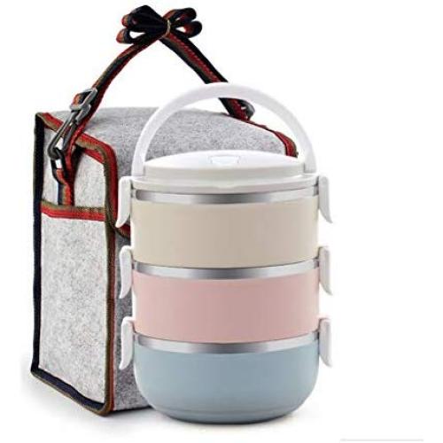 Thermos Food Jar Thermos Stainless Food Flask,Leakproof Insulated Food Containers,Multi-layer, Portable Insulated Bag (Color : Multi-colored, Size : 2100ML)