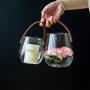 Unique Chic Nordic Glass Storage Jar Bottle With Leather Handle Minimalist Desk Storage Bottle Organizer Flower Vase Container,Clear3