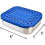 LunchBots Medium Quad Snack Container - Divided Stainless Steel Food Container - Four Sections for Finger Foods On the Go - Eco-Friendly, Dishwasher Safe - Stainless Lid - Blue Dots