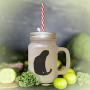 Black Domestic Shorthair Cat Silhouette #4 Frosted Glass Mason Jar With Straw