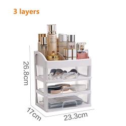 CheeseandU Cosmetic Makeup Organizer Plastic Storage Box with 3 Drawers Small Bathroom Makeup Storage Case Multi-Function Desktop Sundry Storage Case Fits for Toner Cream Perfume Makeup Brushes White