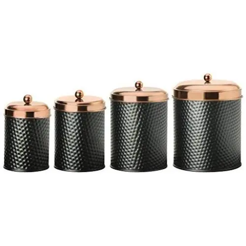 Amici Home Collection, 7CDI030AS4R, Ashby Kupfer Metall Aufbewahrungsdose, Sortier Set von 4 Größen, Schwarz/Gold