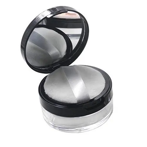 Klare leere runde Make Up Lose Powder Behälter Box mit Schwamm, Pinsel, Spiegel und Siebdeckel (schwarz)