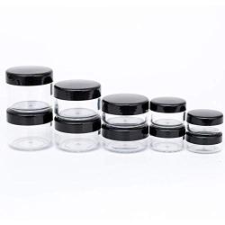 NANSHINE 20PCS Empty Plastic Sample Travel Cosmetic Sample Jar Box Container, Plastic, Round Makeup Pot Black Screw Cap Lid, for Make Up, Eye Shadow, Nails, Powder, Paint, Jewelry 3ml/g Black Lids