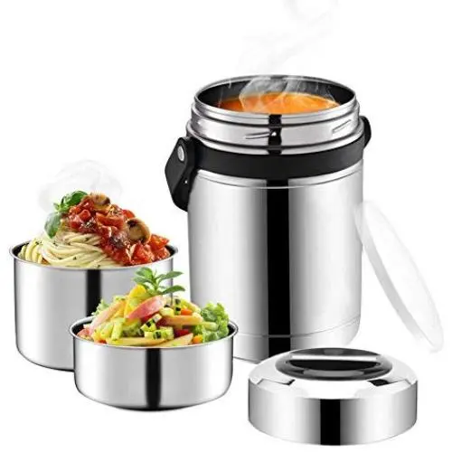 Thermos für Suppe, 61 oz (1.8 L) Nahrungsbehälter mit Griff, 3stufige Thermos für heiße Speisen, Vakuumisolierte Edelstahlflasche, Reise-Lebensmitteltopf, Bento-Box (1.8 L)