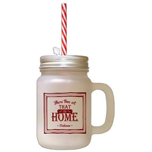 Maroon Where Thou Are That Is Home Frosted Glass Mason Jar With Straw