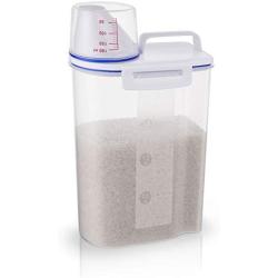 Rice Storage Bin Cereal Containers Dispenser with BPA Free Plastic + Airtight Design + Measuring Cup + Pour Spout - 2KG Capacities of Rice Perfect for Rice Cooker