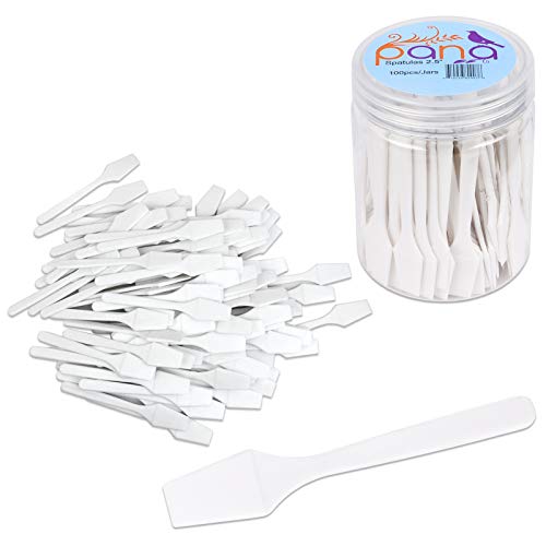 100pcs Pana Brand Cosmetic Make Up Disposable Plastic 2.5'' Spatulas Skin Care Facial Cream Mask Spatula (100 Pieces in a Container) (WHITE)