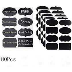 Chalkboard Labels Reusable, 80 Pcs Erasable White Chalk Marker Waterproof Sticker for Kitchen Office Pantry, Mason Jars, Wine Glasses by feierna