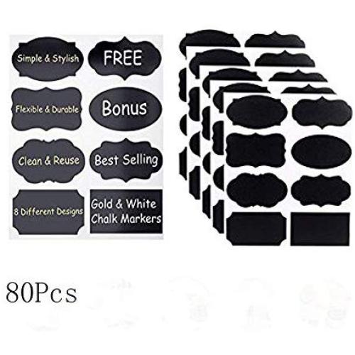 Chalkboard Labels Reusable, 80 Pcs Erasable White Chalk Marker Waterproof Sticker for Kitchen Office Pantry, Mason Jars, Wine Glasses by feierna