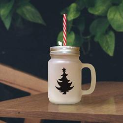 Maroon Christmas Tree #6 Frosted Glass Mason Jar With Straw