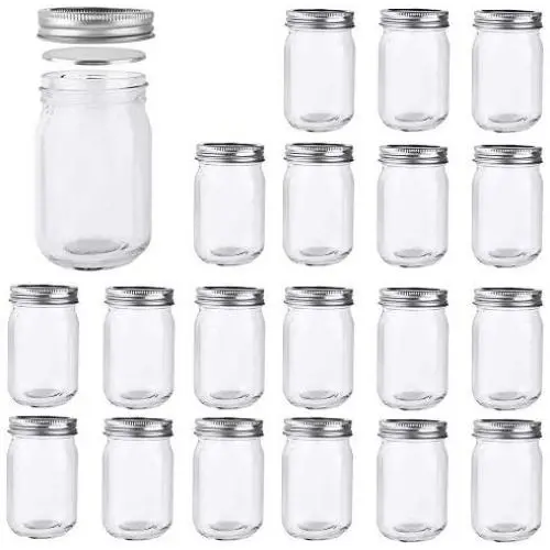 Betrome 12 OZ Mason Jar 20 Pieces with Silver Regular Lid for Jam, Jelly, Honey, Beans, Spice, Wedding Favors, Shower Favors, Party Favors