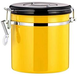 joyMerit Stainless Steel Airtight Canister with Co2 Vent Valve＆ Date Tracker Wheel and Locking Clamp for Kitchen, Coffee Ground Vault Jar, Yellow, 27-ounce