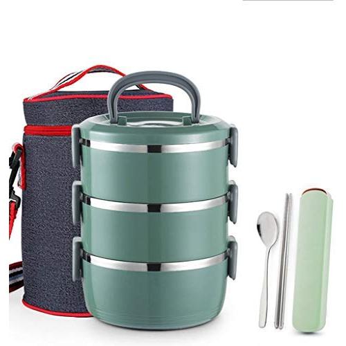 Thermos Food Jar Thermos Stainless Food Flask,Leakproof Insulated Food Containers,High-capacity,Multi-storey,Portable Insulated Bag (Color : Green, Size : 2100ML)