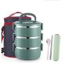 Thermos Food Jar Thermos Stainless Food Flask,Leakproof Insulated Food Containers,High-capacity,Multi-storey,Portable Insulated Bag (Color : Green, Size : 2100ML)