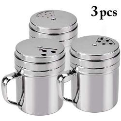 JUSTDOLIFE Stainless Steel Dredge Salt Shaker Seasoning Can Rotating Sugar Shaker Barbecue Sauce Spice Bottle Spice/Pepper Shaker 3PCS