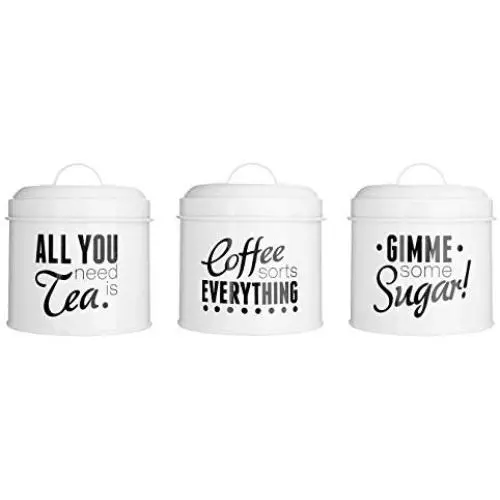 Premier Housewares Pun and Games Tea/Coffee/Sugar Canisters, White, Set of 3 Premier Housewares Pun and Games Tea/Coffee/Sugar Canisters, White, Set of 3