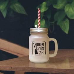 Soft Pink Broom Parking 25 Cents Frosted Glass Mason Jar With Straw