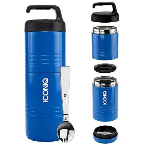 ICONIQ Qore Stackable Stainless Steel Insulated Food Jar with Fold-Out spoon (Stack Pack | Royal Blue)