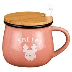 Cute Animal Ceramic Sugar Bowl Set Sugar Dispenser with Wooden Lid Serving Spoon Salt Pot Pepper Storage Jar Seasoning Pot Container Sugar Box Condiment Spice Racks Holder, Pink