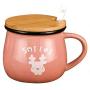 Cute Animal Ceramic Sugar Bowl Set Sugar Dispenser with Wooden Lid Serving Spoon Salt Pot Pepper Storage Jar Seasoning Pot Container Sugar Box Condiment Spice Racks Holder, Pink
