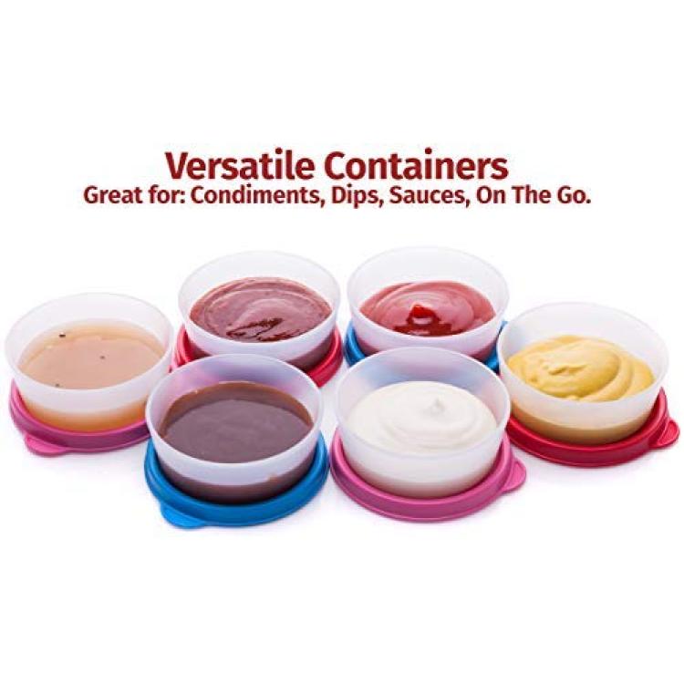 Condiment Cups container with Lids- 8 pk. 1 oz.Salad Dressing Container to  go Small Food Storage Containers with Lids- Sauce Cups Leak proof Reusable  Plastic BPA free for Lunch Box Picnic Travel (