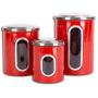 EASEASE Airtight Window Kitchen Canisters with Fingerprint Resistant Lids (Set of 3). (Red)